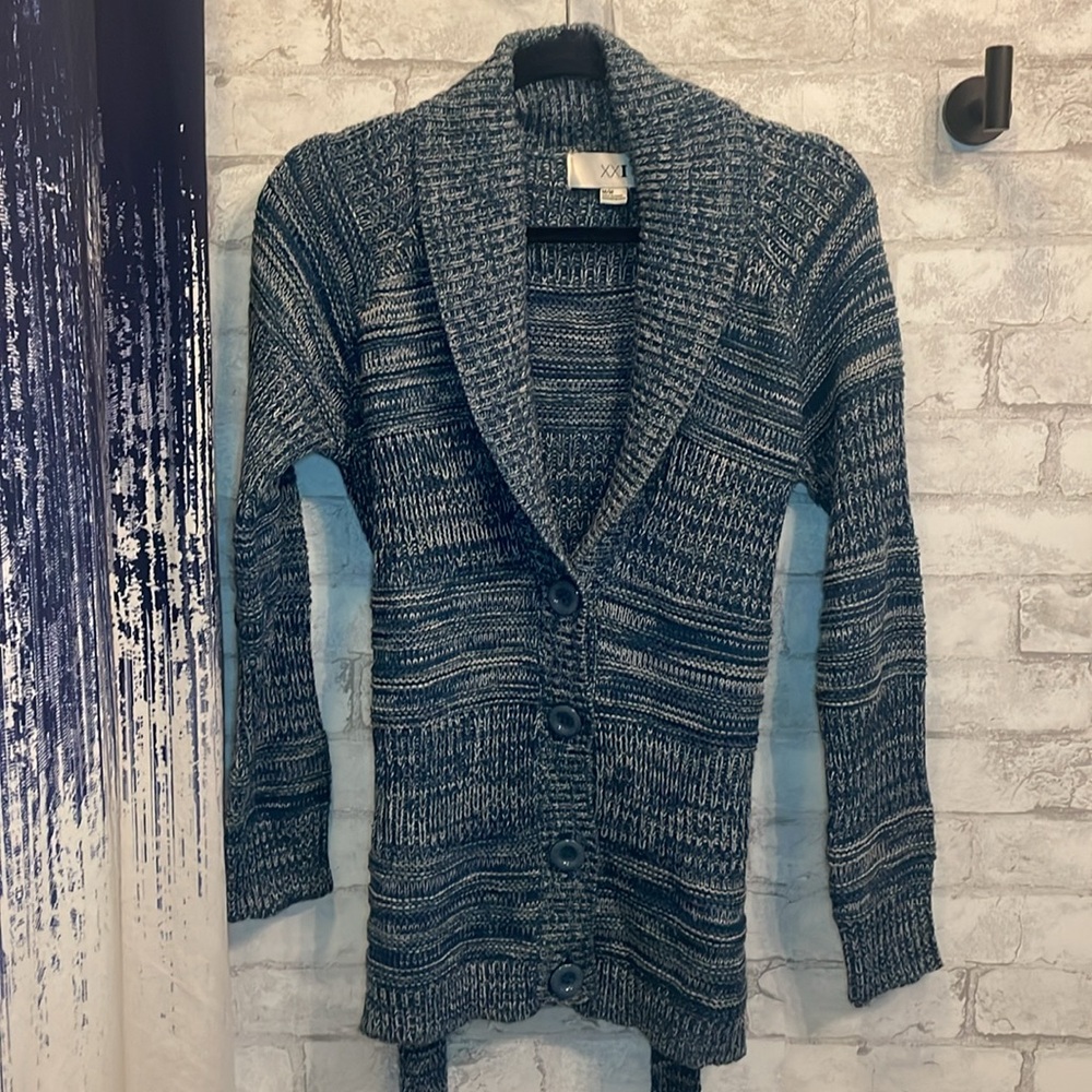 Women’s Teal and gray chunky wrap/tie cardigan M